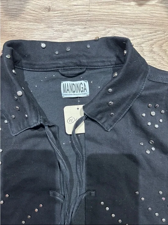 Free People Black Studded Tie-Front Denim Jacket - Picture 4 of 4